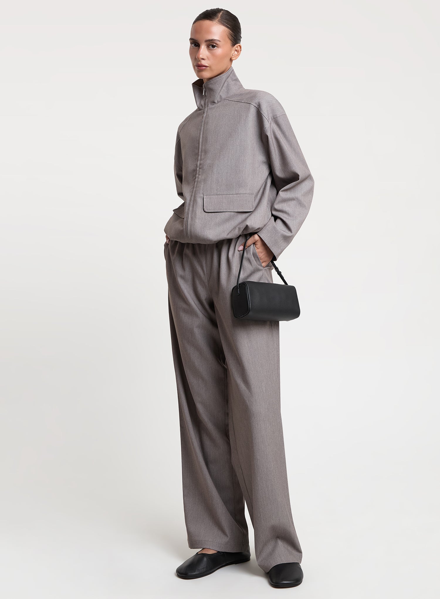 Grey Toggle Waist Funnel Neck Jacket